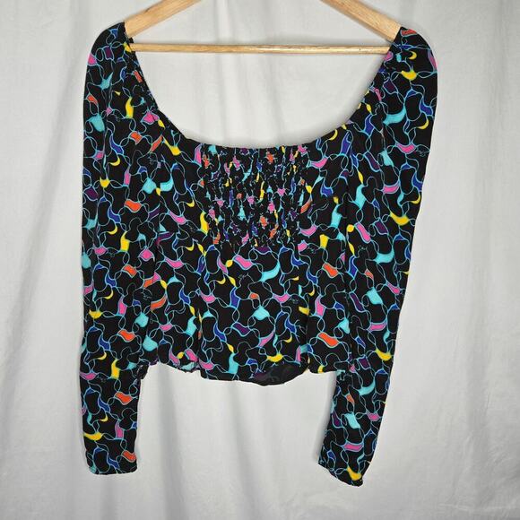 STAUD Women Multicolor Abstract Print Blouse Size 4 Sweetheart Neckline Keyhole - Picture 7 of 12